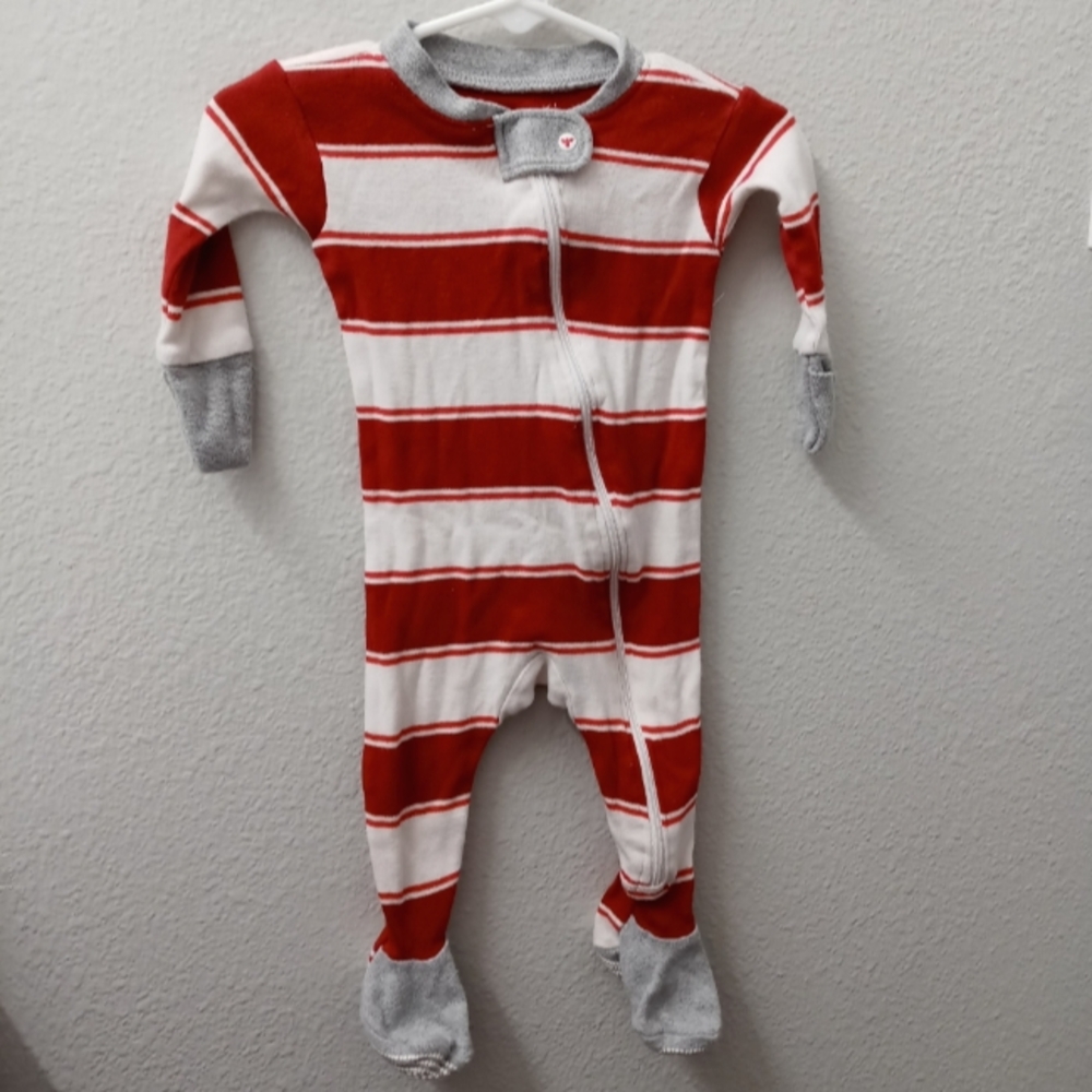 Red and Gray Striped Kids One Piece